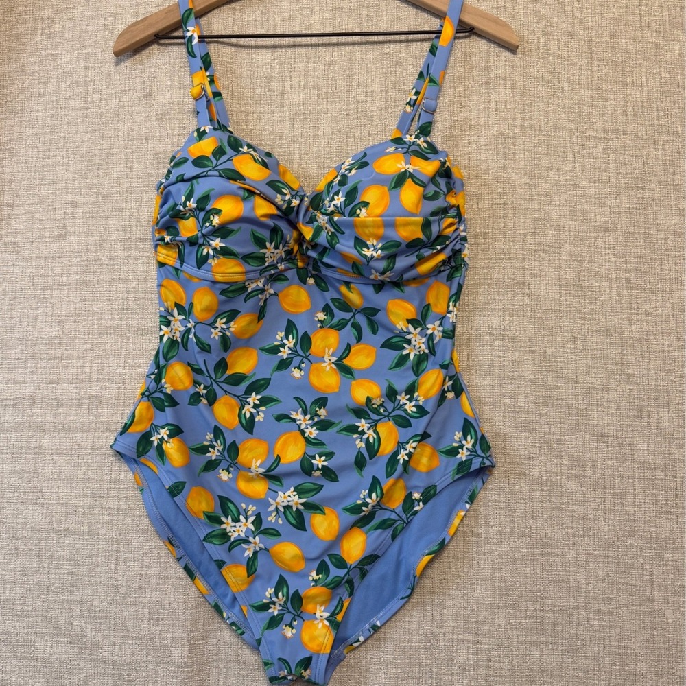 DRAPER JAMES Swimsuit Womens Large 45LB25804 Blue Lemon Print One Piece